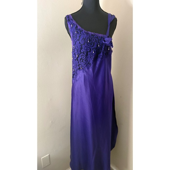 VTG Victoria's Secret Purple Maxi Dress Lace Detail One Shoulder Party Cocktail - Picture 1 of 8